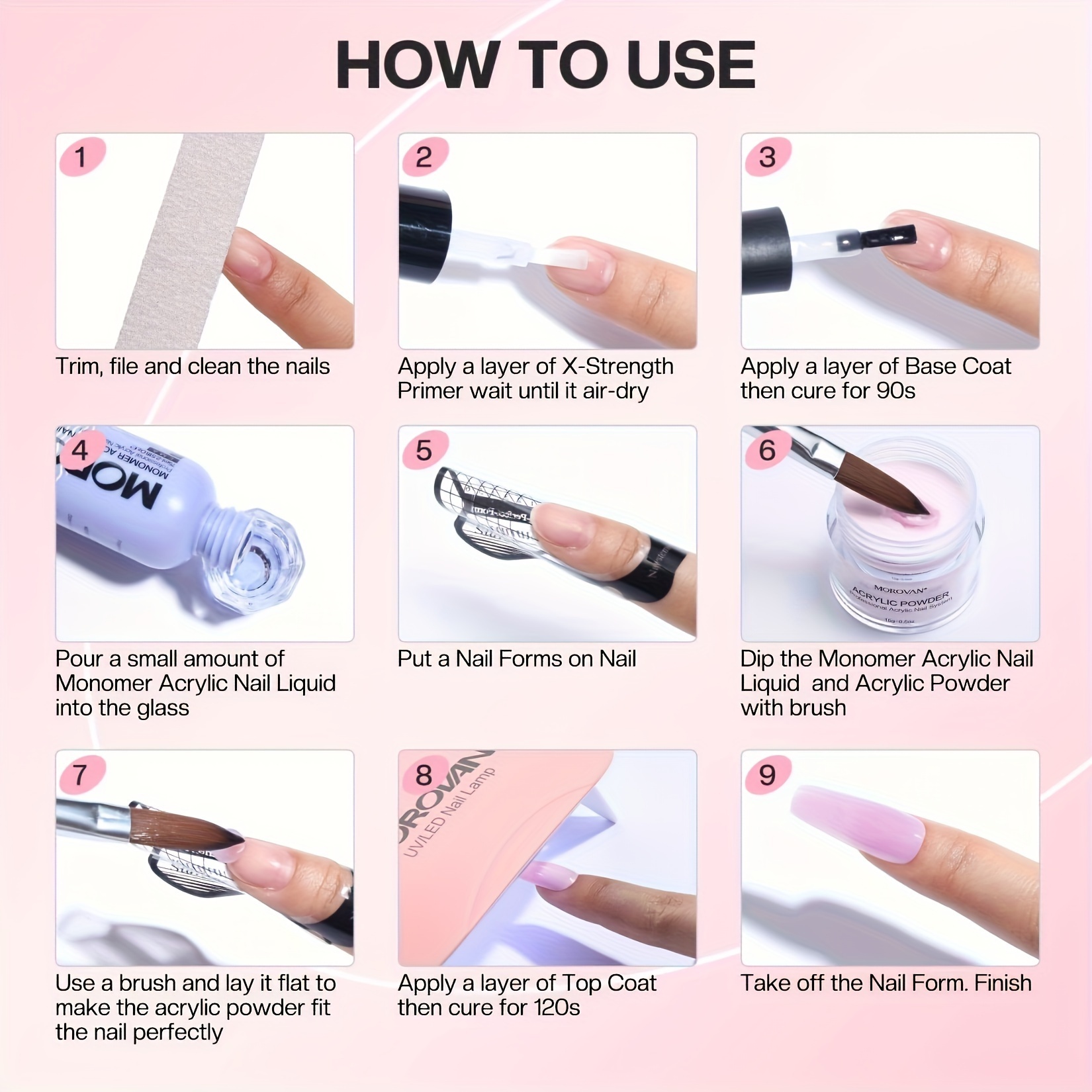 Morovan Acrylic Nail Kit: Clear Pink White Powder and Professional Liquid Set for Nail Extension