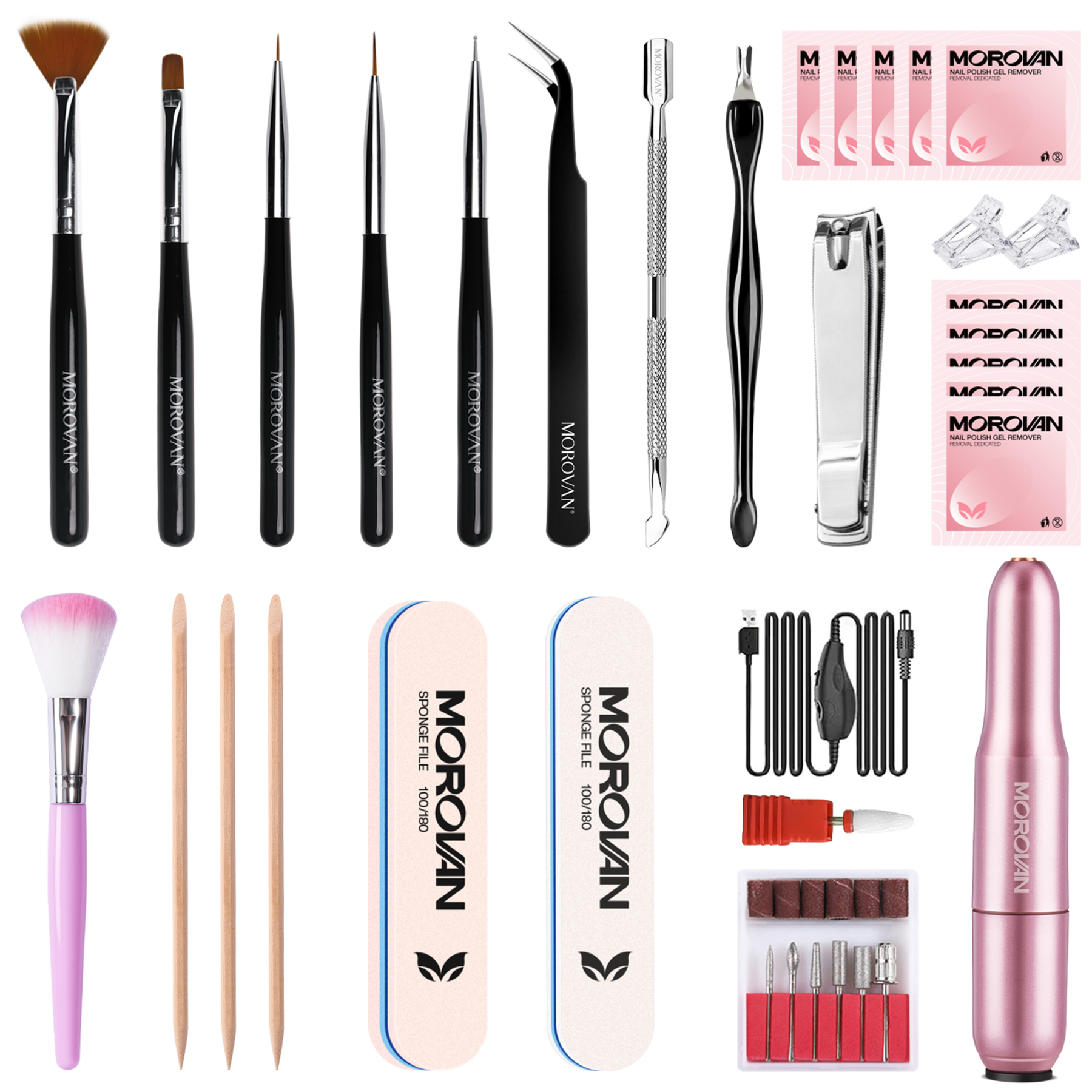 Morovan Professional Electric Nail Drill Machine Kit for Acrylic Gel Dip Powder with Nail Drill Bits Sanding Bands