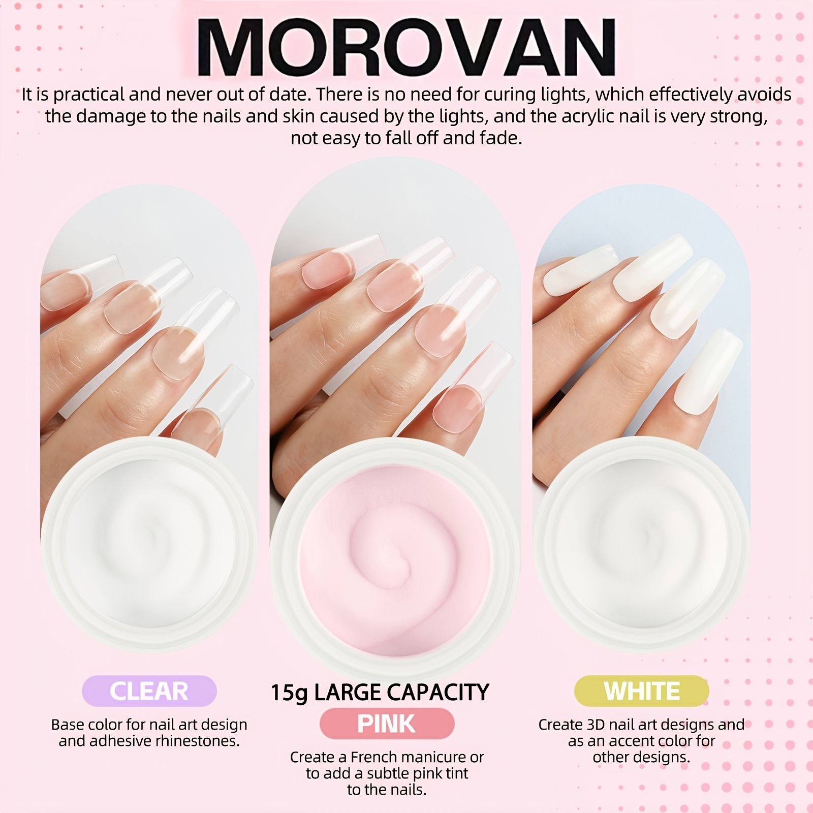 Morovan Acrylic Nail Kit: Clear Pink White Powder and Professional Liquid Set for Nail Extension