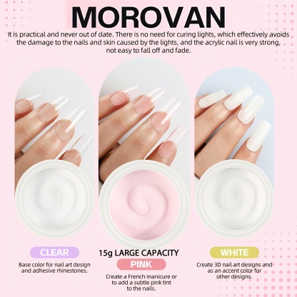 Morovan Acrylic Nail Kit: Clear Pink White Powder and Professional Liquid Set for Nail Extension