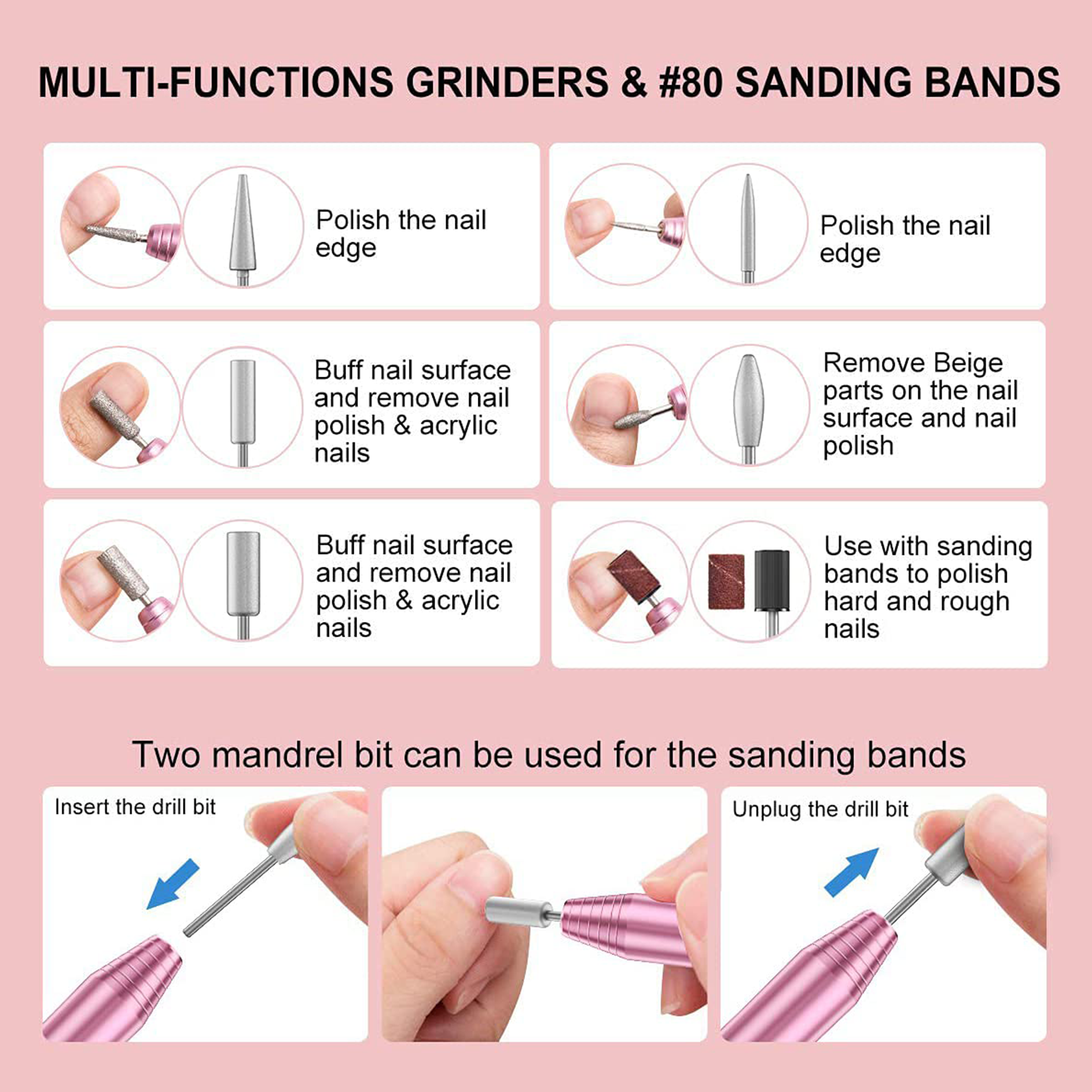 Morovan Professional Electric Nail Drill Machine Kit for Acrylic Gel Dip Powder with Nail Drill Bits Sanding Bands