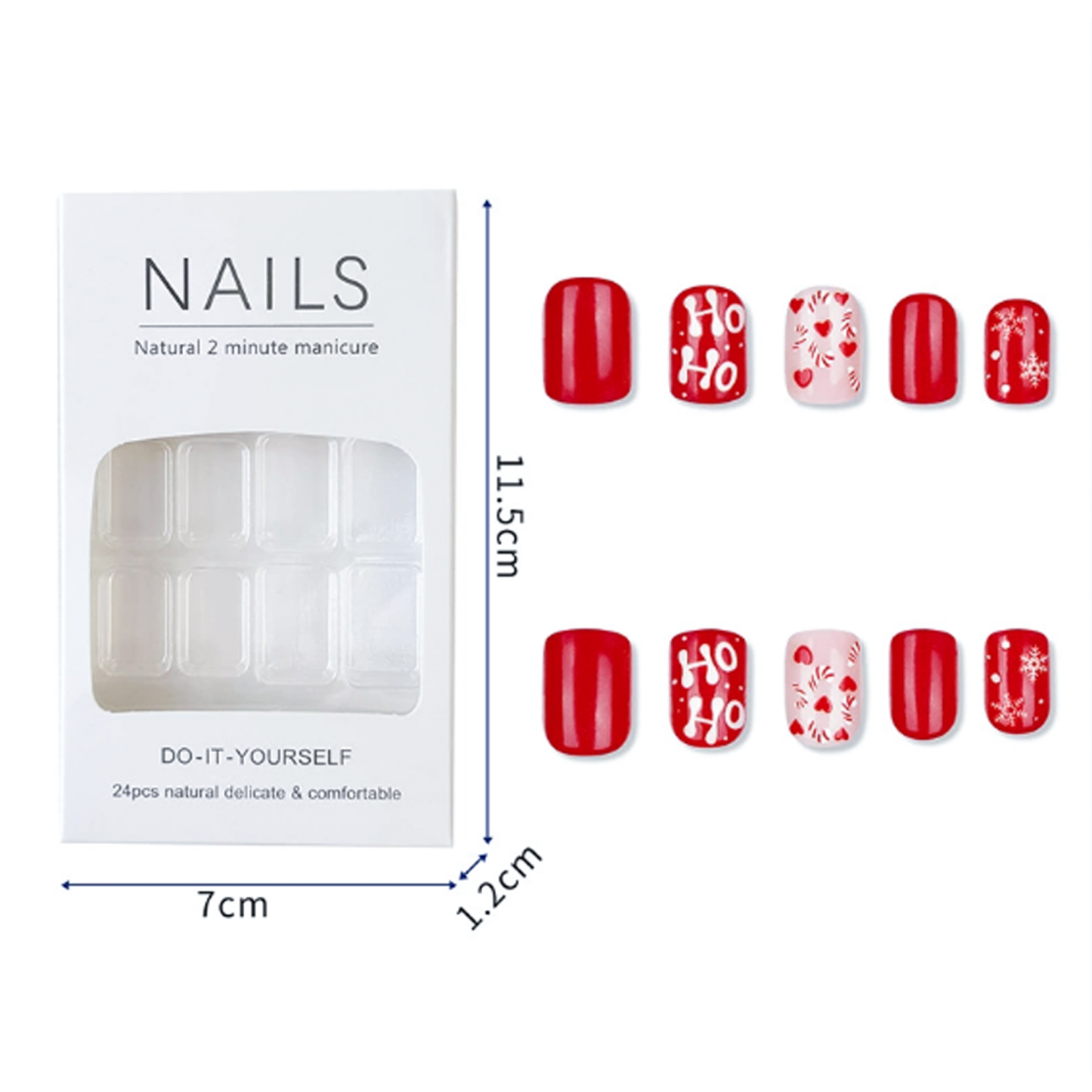 Morovan Christmas Press on Nails,Snowflake False Nails - Glue on, Fake, Stick on Nails for Women,12 Sizes