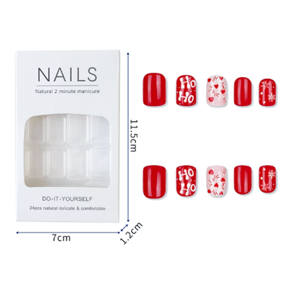 Morovan Christmas Press on Nails,Snowflake False Nails - Glue on, Fake, Stick on Nails for Women,12 Sizes
