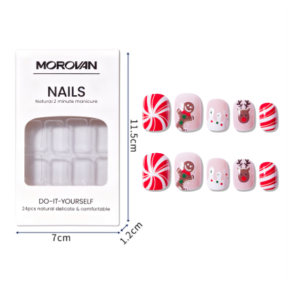 Morovan Christmas Press on Nails Snowflake Fake Nails Short Square Red Solid Color Glue on Nails for Women DIY