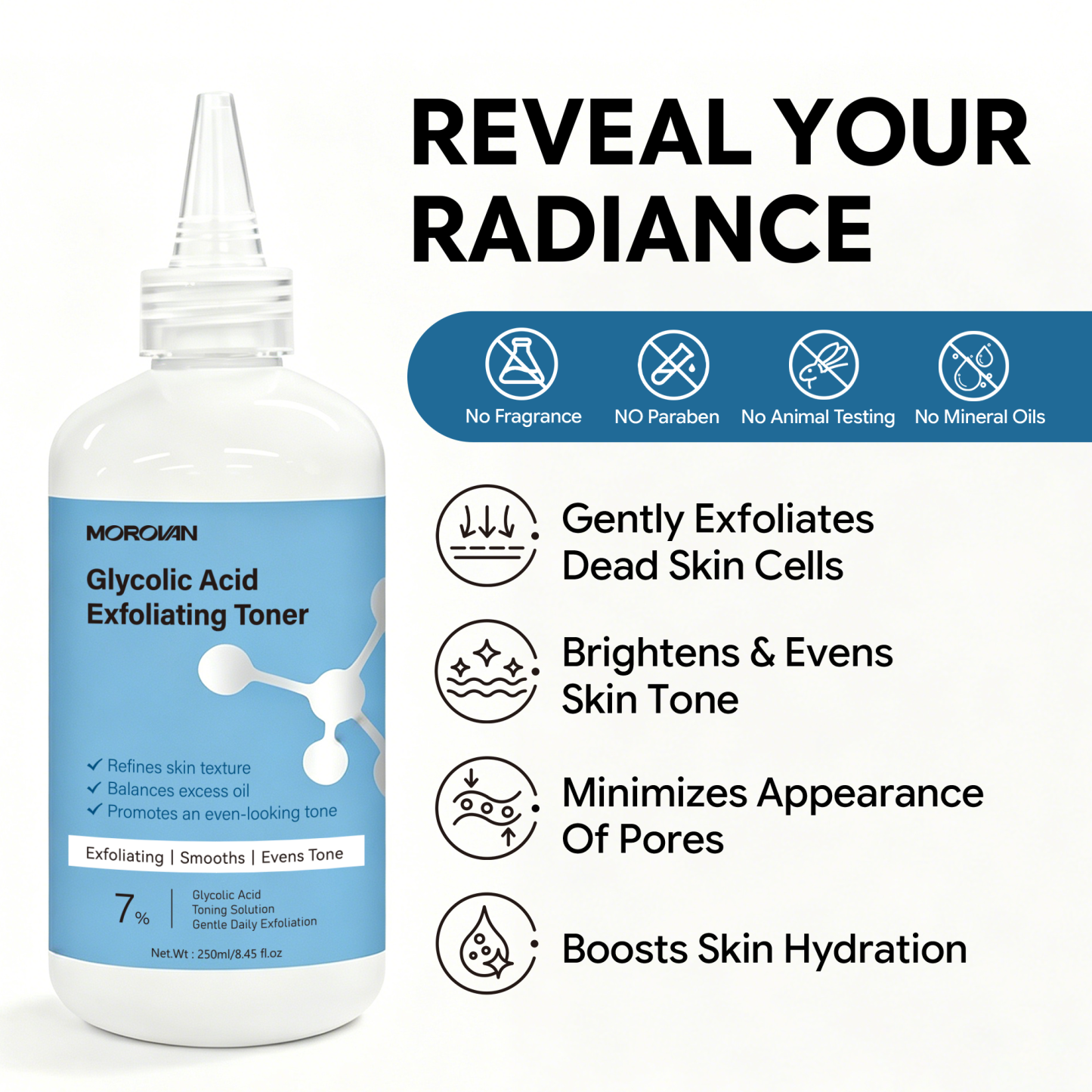 Glycolic Acid Toner Solution Exfoliating Face Toner for Dark Spots Uneven Skin 8.45 fl oz