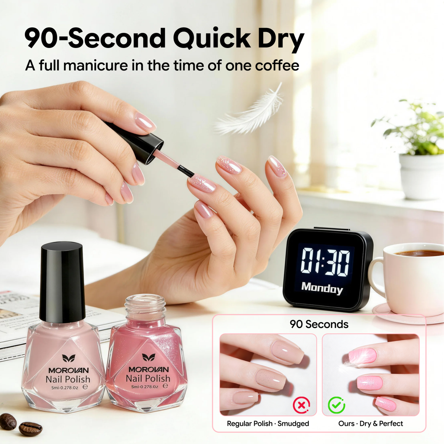 Morovan 7Pcs Pink Nude Nail Polish Set with 2 IN 1 Base and Top Coat,Nail Art Home DIY Fingernail Polish Gift Set for Women