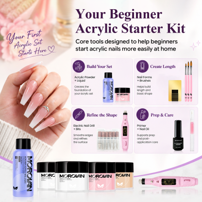Morovan Acrylic Nail Kit with Drill,Complete Set for Beginners with Clear, White, Pink & Nude Acrylic Powder, Liquid, Brushes & Tools for Home Salon Nail Extensions