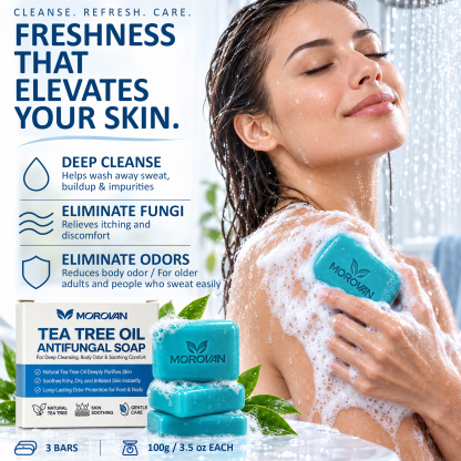 MOROVAN Antifungal Tea Tree Oil Soap Bars, Deep Body and Foot Cleansing, 3-Pack, 3.5-Ounce Each