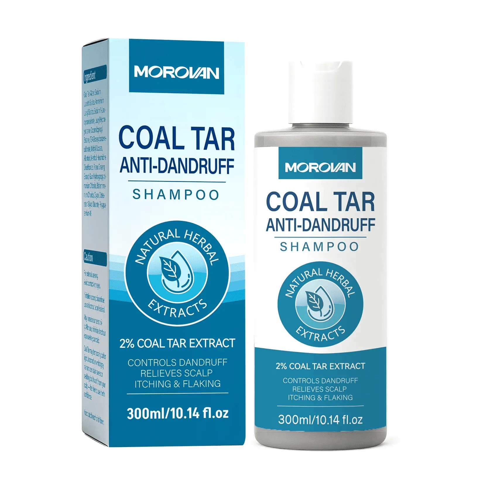 MOROVAN Coal Tar Anti Dandruff Shampoo Scalp Care for Itchy Flaky Skin Oil Control Hair Cleanser 10.14 fl oz