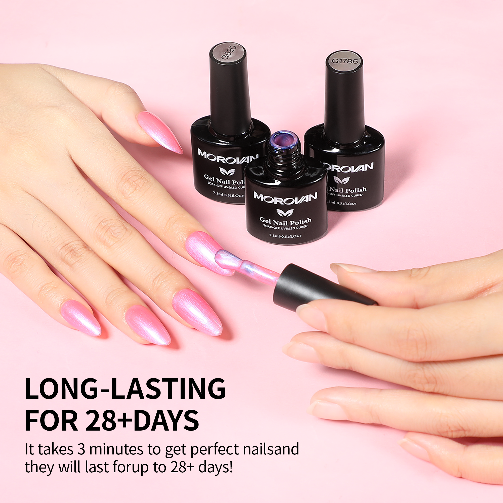 Morovan 6 Colors Pink Purple Shimmer Gel Nail Polish Kit - Long Lasting Glitter Gel Polish Set for Salon Quality Manicure at Home