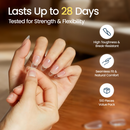 Morovan Long Almond Nail Tips Full Cover Clear Gelly Nails Tips Half Matte Acrylic Tips for Home DIY Salon Manicure 510PCS 15 Sizes