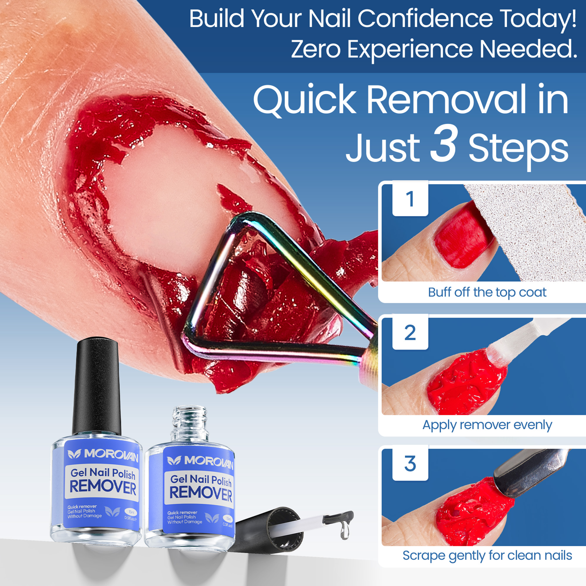 Morovan Gel Nail Polish Remover,Gel Remover for Nails No Need to Soak or Wrap, Quickly Remove Nail Polish in 3-5 Minutes, Professional Nail Remover Kit