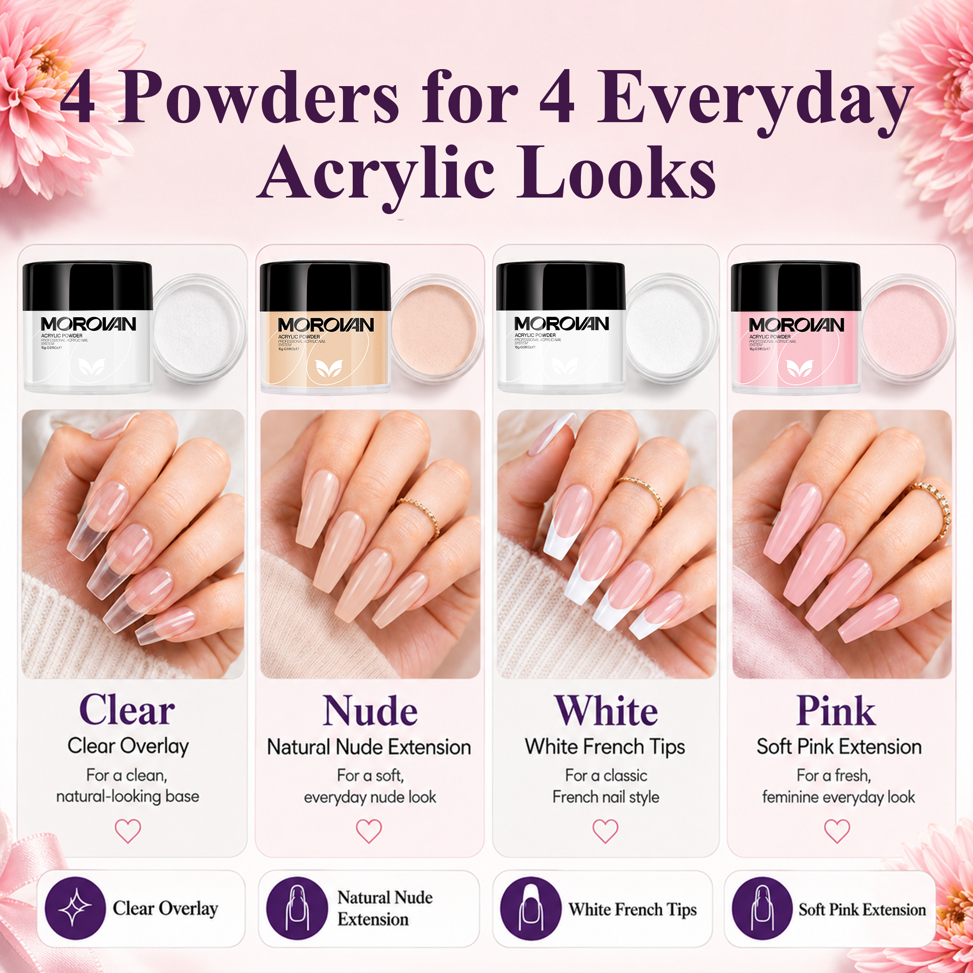 Morovan Acrylic Nail Kit with Drill,Complete Set for Beginners with Clear, White, Pink & Nude Acrylic Powder, Liquid, Brushes & Tools for Home Salon Nail Extensions