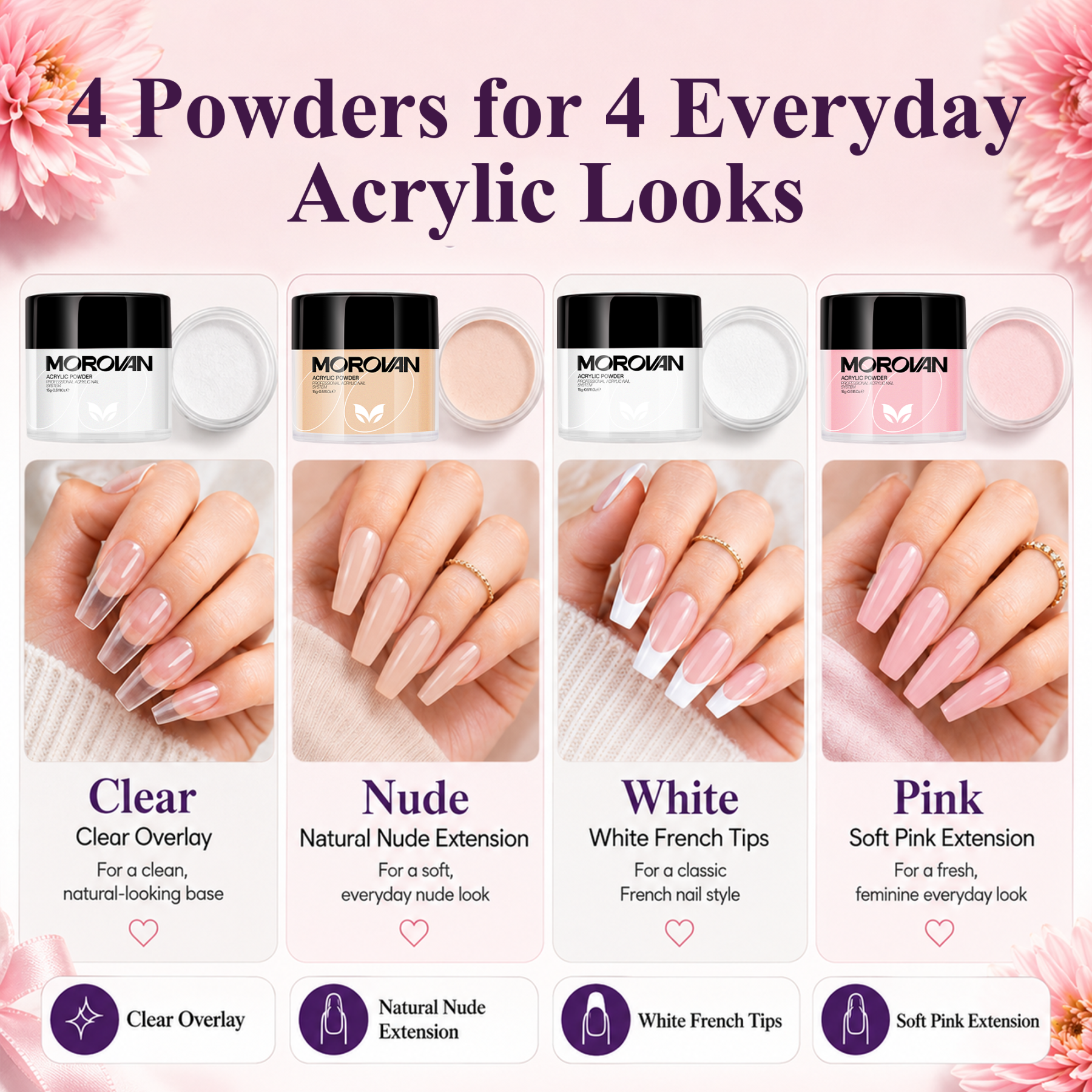 Morovan Acrylic Nail Kit with Drill,Complete Set for Beginners with Clear, White, Pink & Nude Acrylic Powder, Liquid, Brushes & Tools for Home Salon Nail Extensions