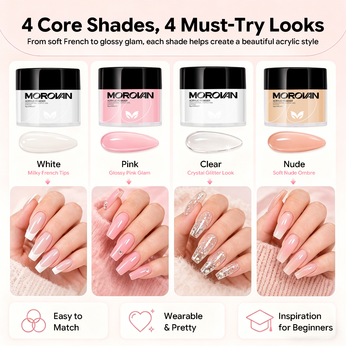 Morovan Acrylic Nail Kit with UV Light for Beginners,Complete DIY Set with Glitters,Nail Tips & Nail Art Tools Gift for Women