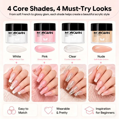 Morovan Acrylic Nail Kit with UV Light for Beginners,Complete DIY Set with Glitters,Nail Tips & Nail Art Tools Gift for Women