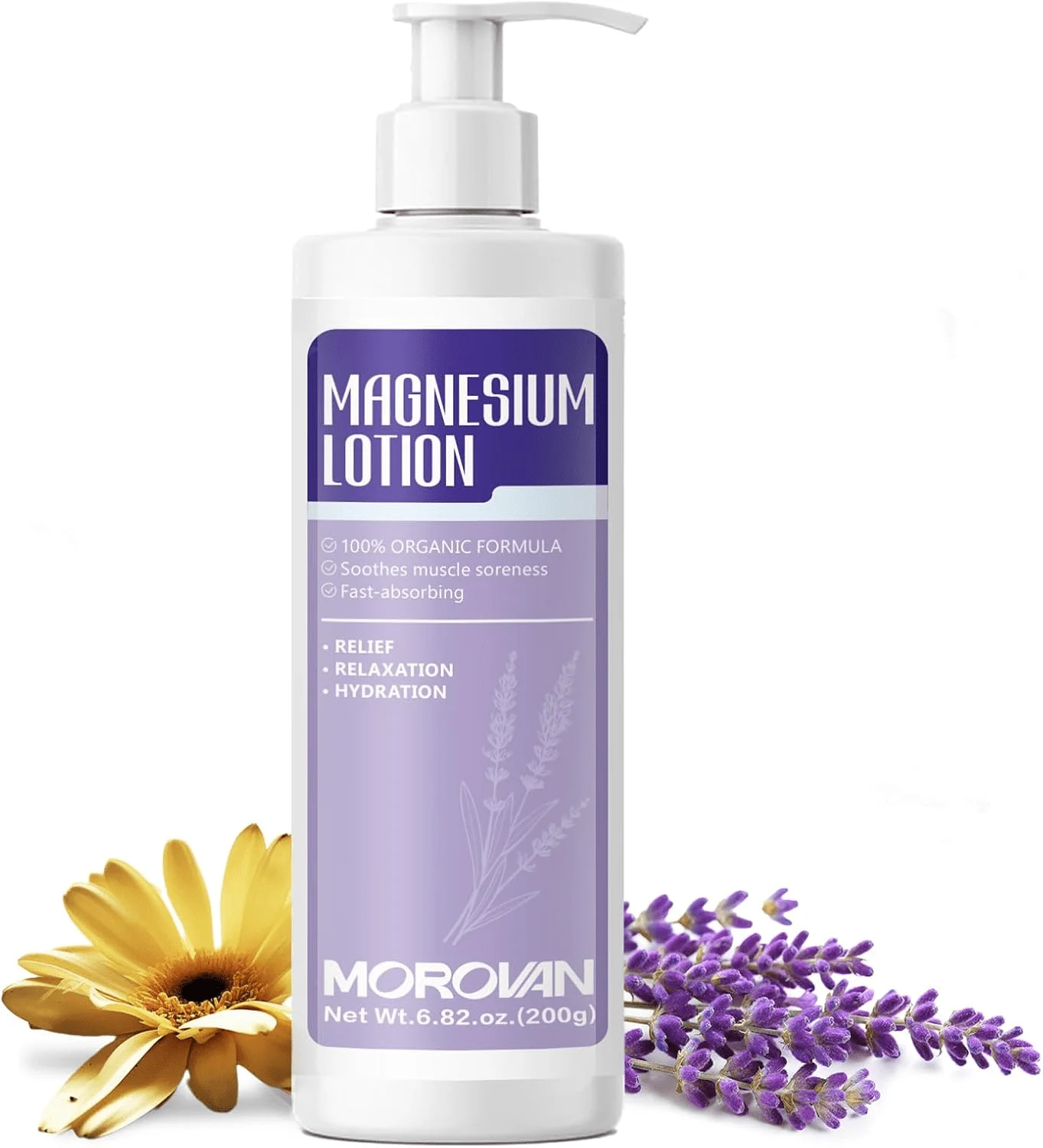 Morovan Magnesium Lotion – 6.82 fl oz Body & Leg Lotion with Botanical Oils, Lavender Scent, Hydrating Daily Moisturizer for All Skin Types