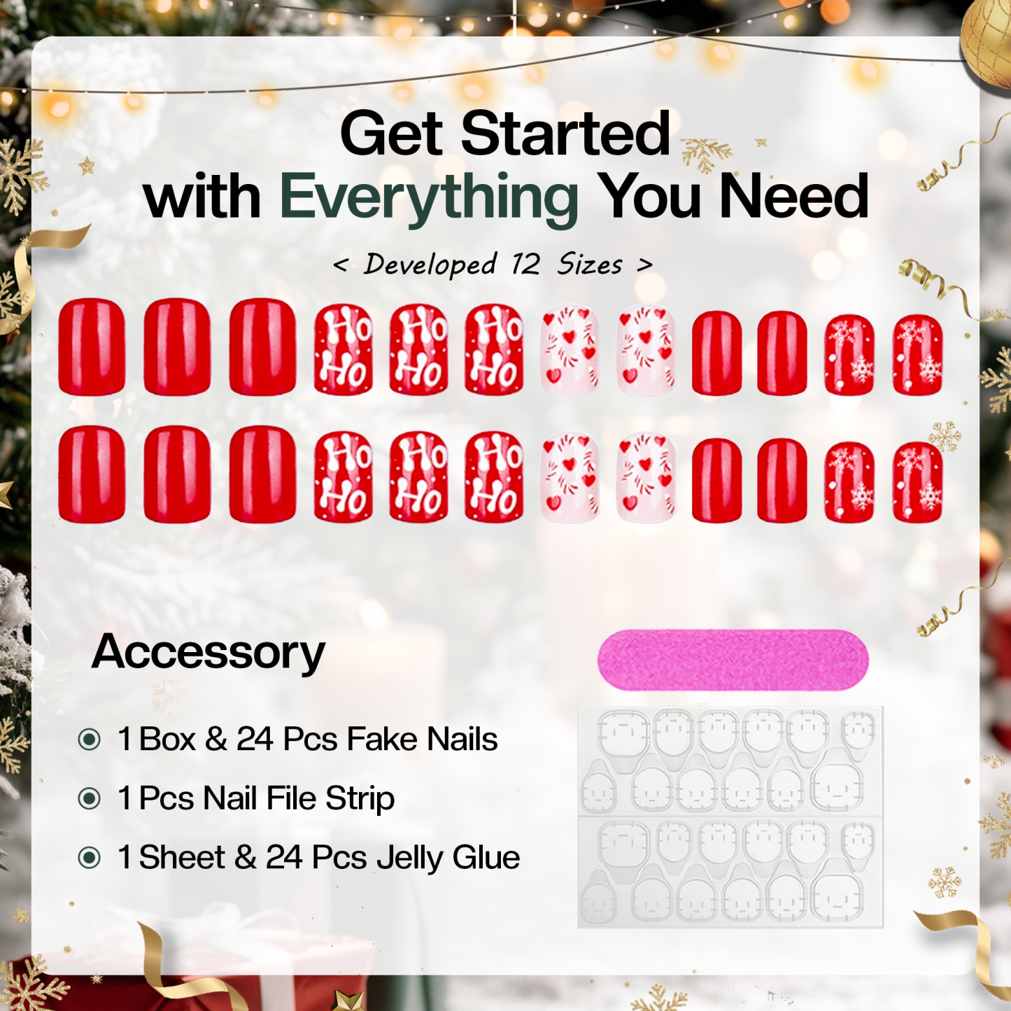 Morovan Christmas Press on Nails,Snowflake False Nails - Glue on, Fake, Stick on Nails for Women,12 Sizes