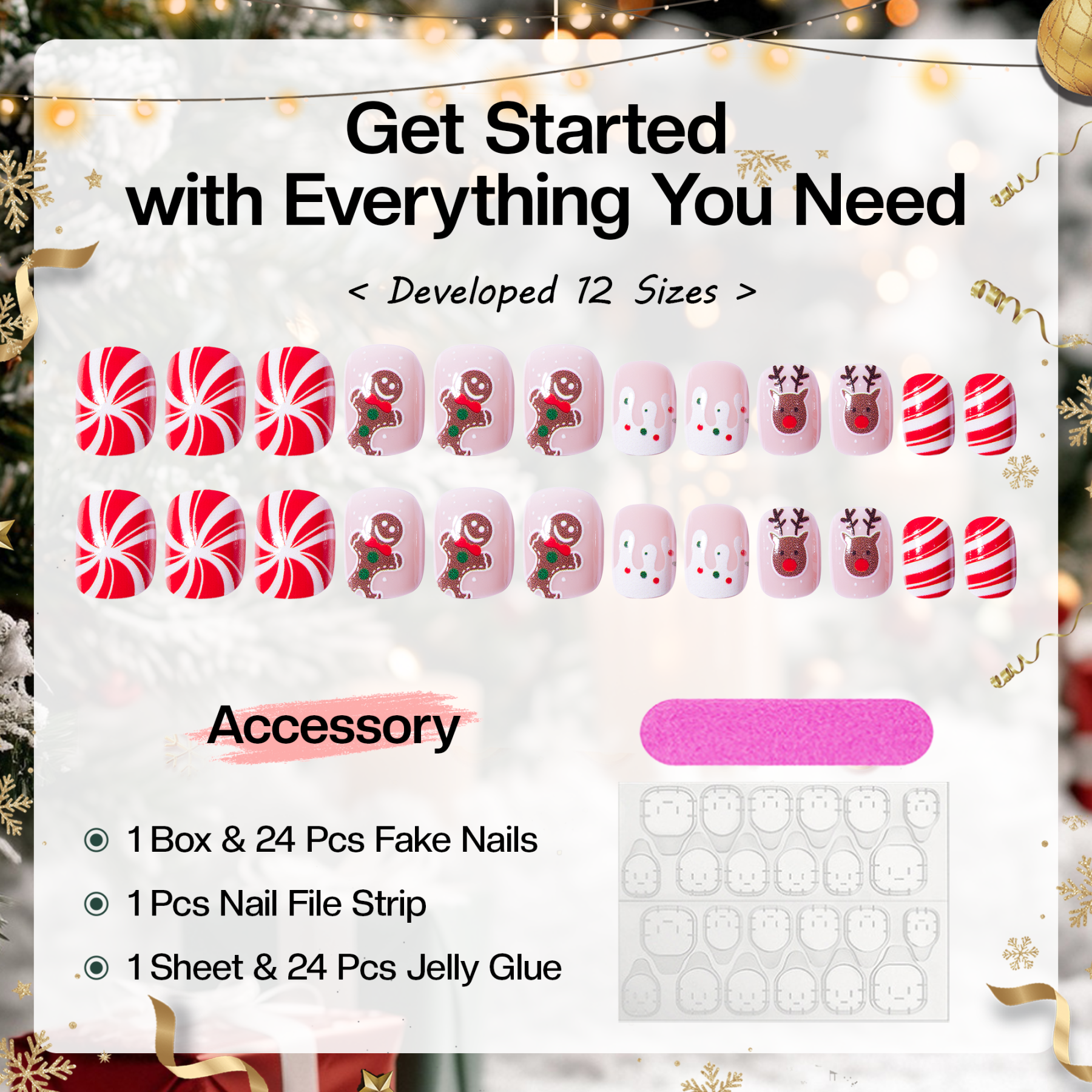 Morovan Christmas Press on Nails Snowflake Fake Nails Short Square Red Solid Color Glue on Nails for Women DIY