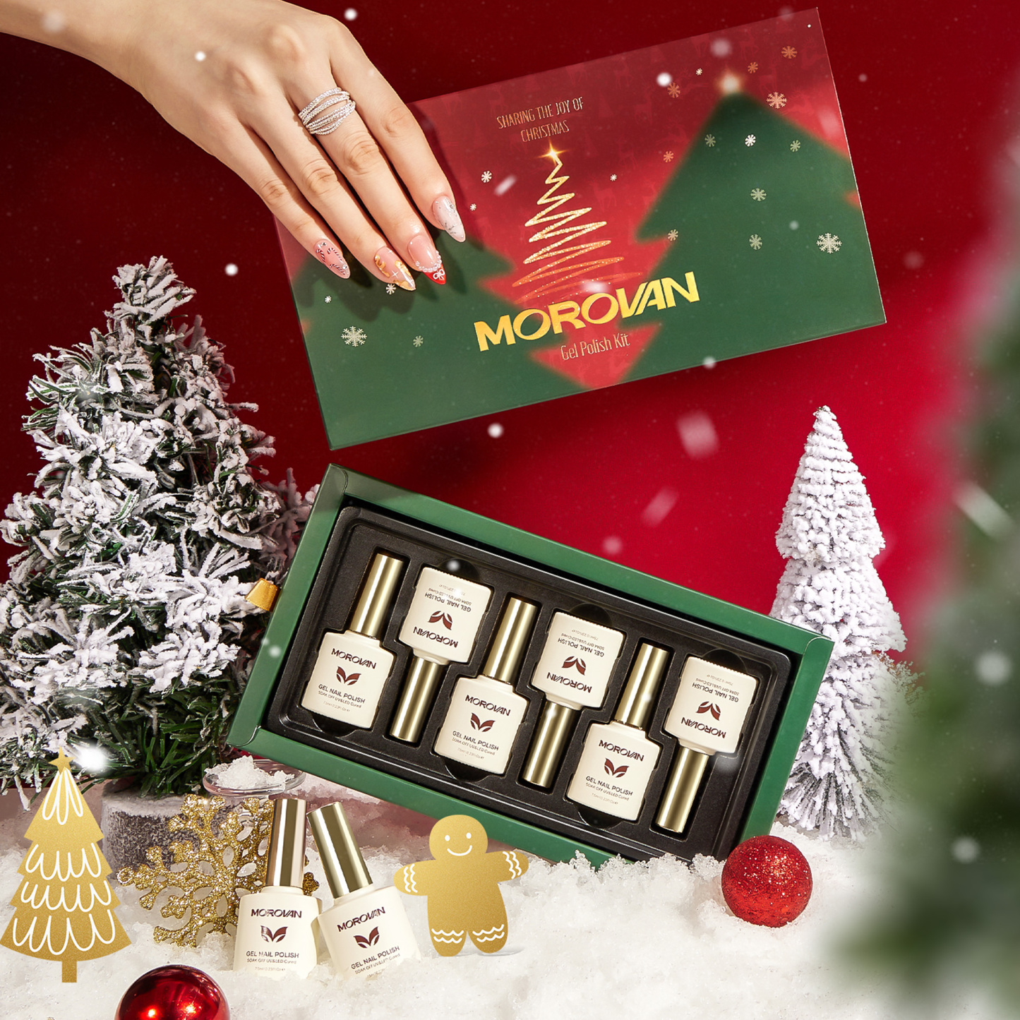 Morovan Christmas Gel Nail Polish, Red Sparkle Green Glitter Gold Silver Winter Gel Polish Dark Red Gel Polish Kits Gift for Women