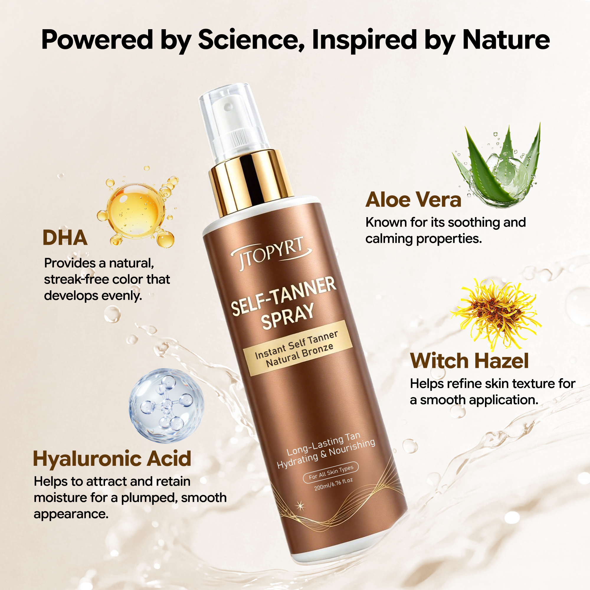 Jtopyrt Self Tanner Spray Mess and Streak Free with Natural Ingredients for Long Lasting Tan at Home for All Skin Type