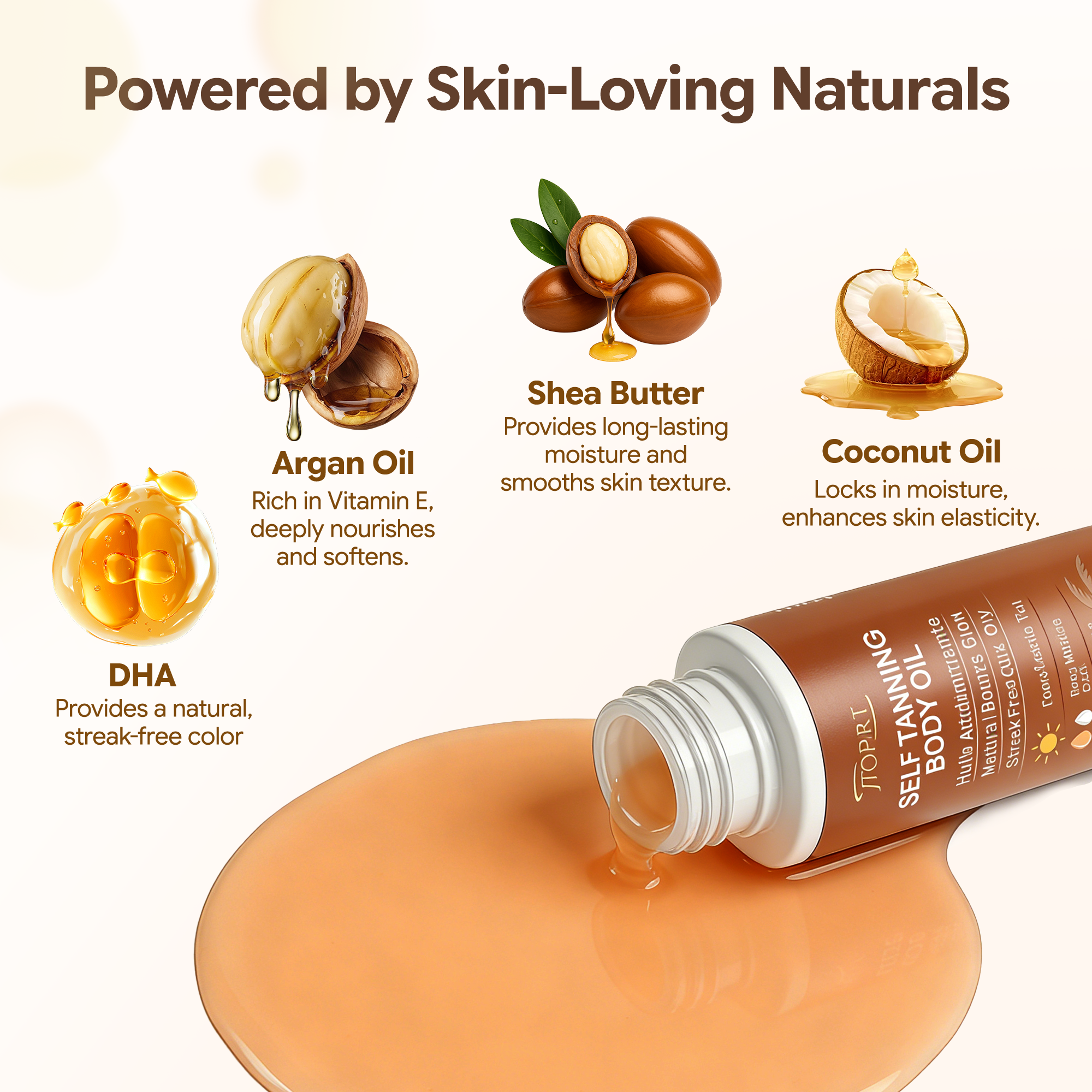 Jtopyrt Self Tanning body oil for A Long-Lasting Natural Bronze Glow for Face and Body