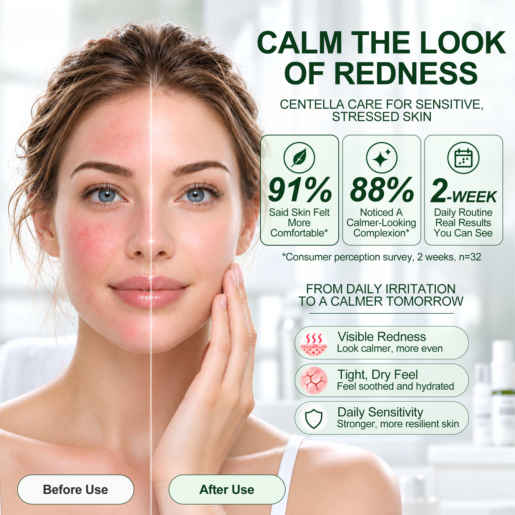 Jtopyrt Centella Cica 5-Piece Anti-Redness Soothing Skincare Set Gentle Daily Routine for Sensitive and Redness-Prone Skin