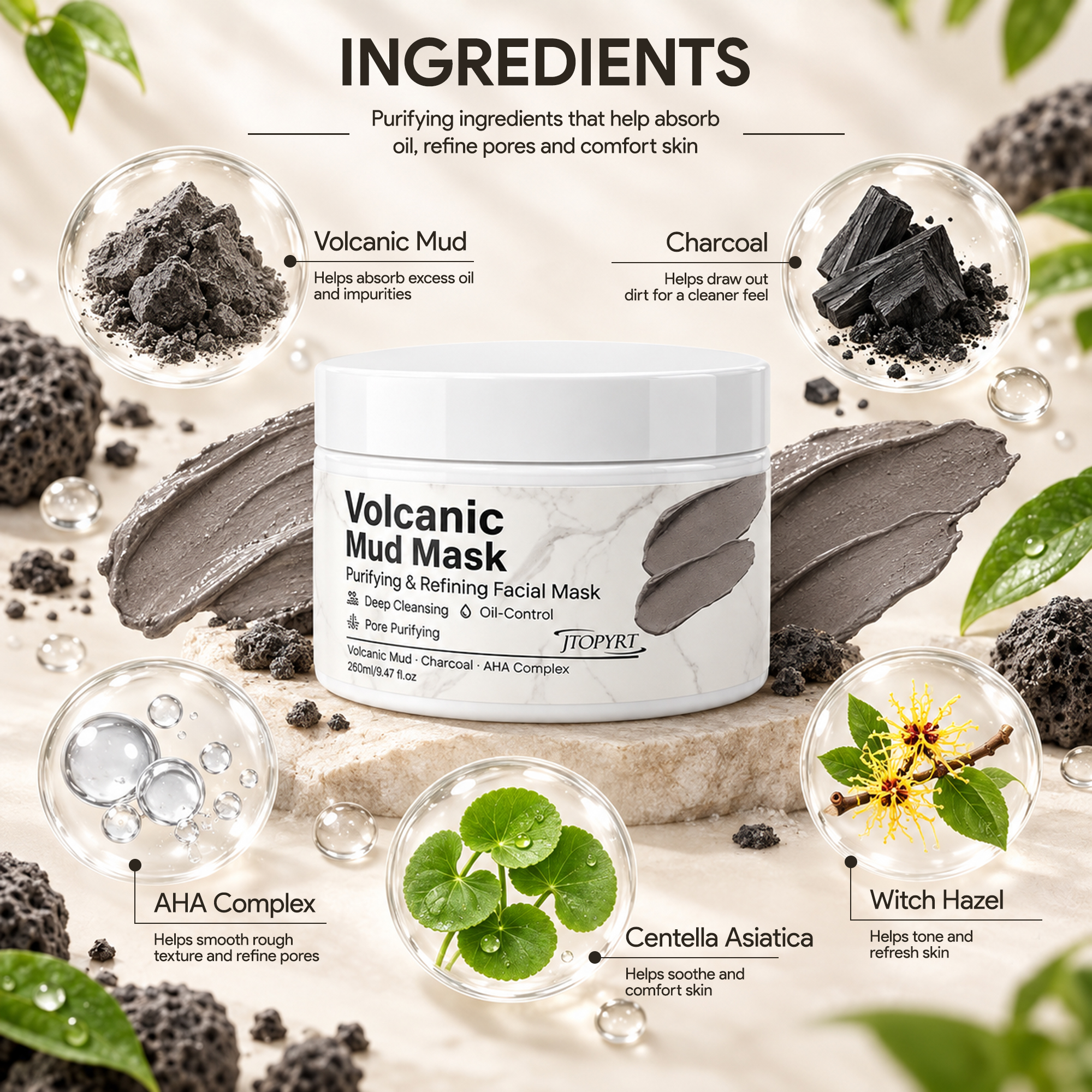 Jtopyrt Volcanic Mud Mask Deep Cleansing and Oil Control Face Mask for Pore Purifying 250g/8.8 fl oz