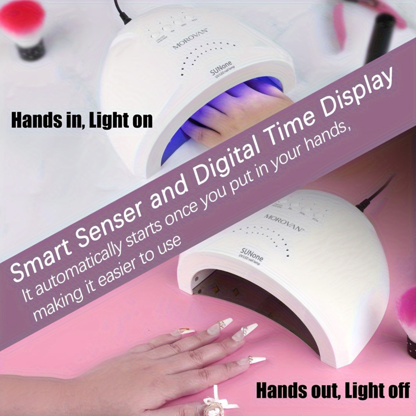 Morovan LED Nail Light - Ultraviolet Lamp Tube for Nail Polish, Ultraviolet Drying Device with 4 Timers and Automatic Sensor LCD Display