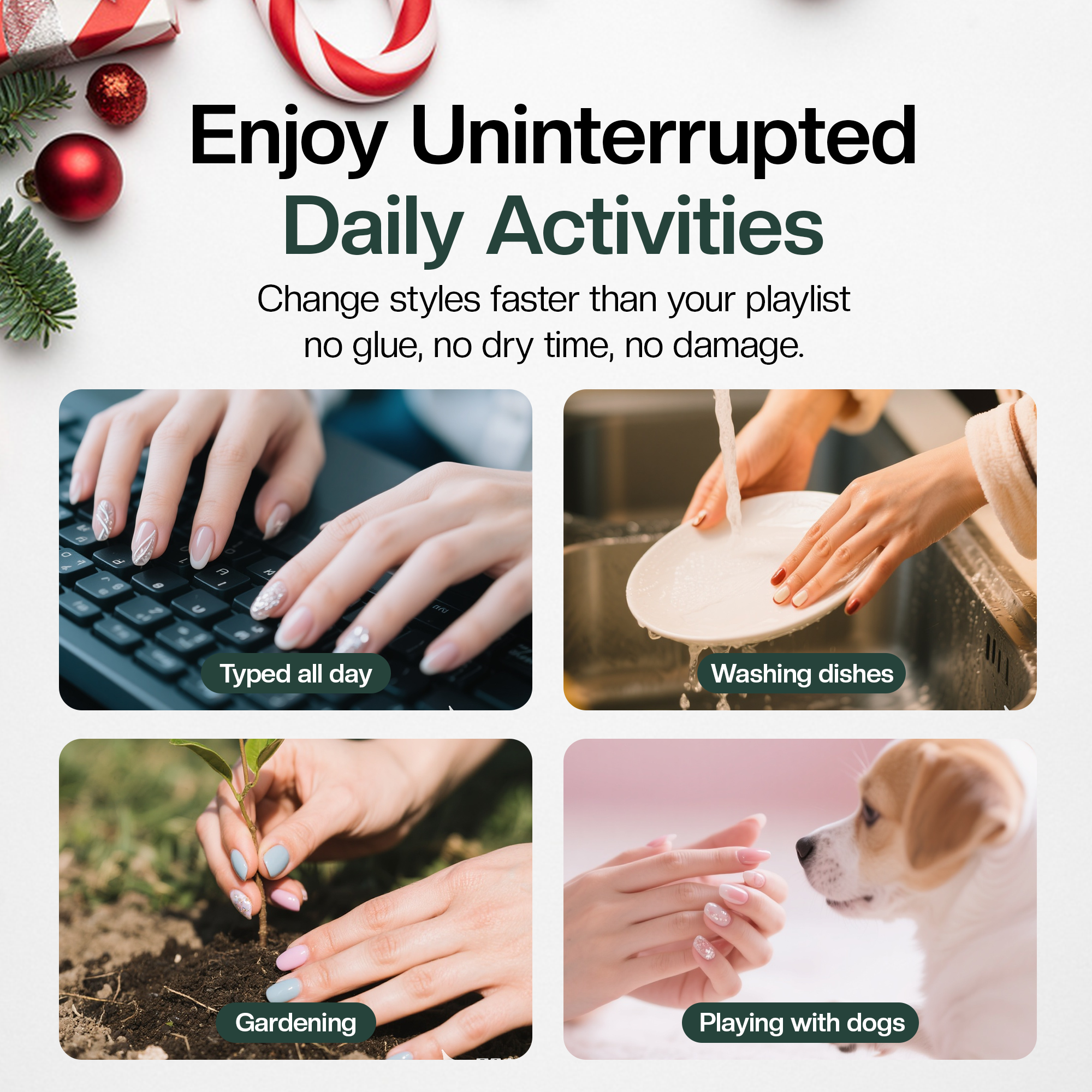 Morovan Christmas Press on Nails,Snowflake False Nails - Glue on, Fake, Stick on Nails for Women,12 Sizes