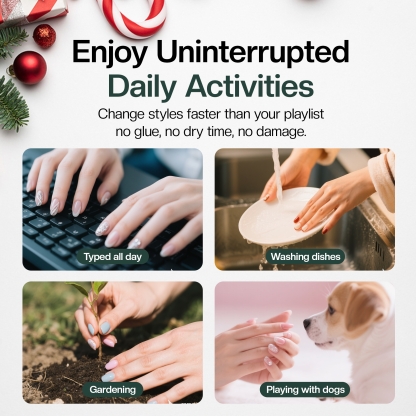 Morovan Christmas Press on Nails,Snowflake False Nails - Glue on, Fake, Stick on Nails for Women,12 Sizes