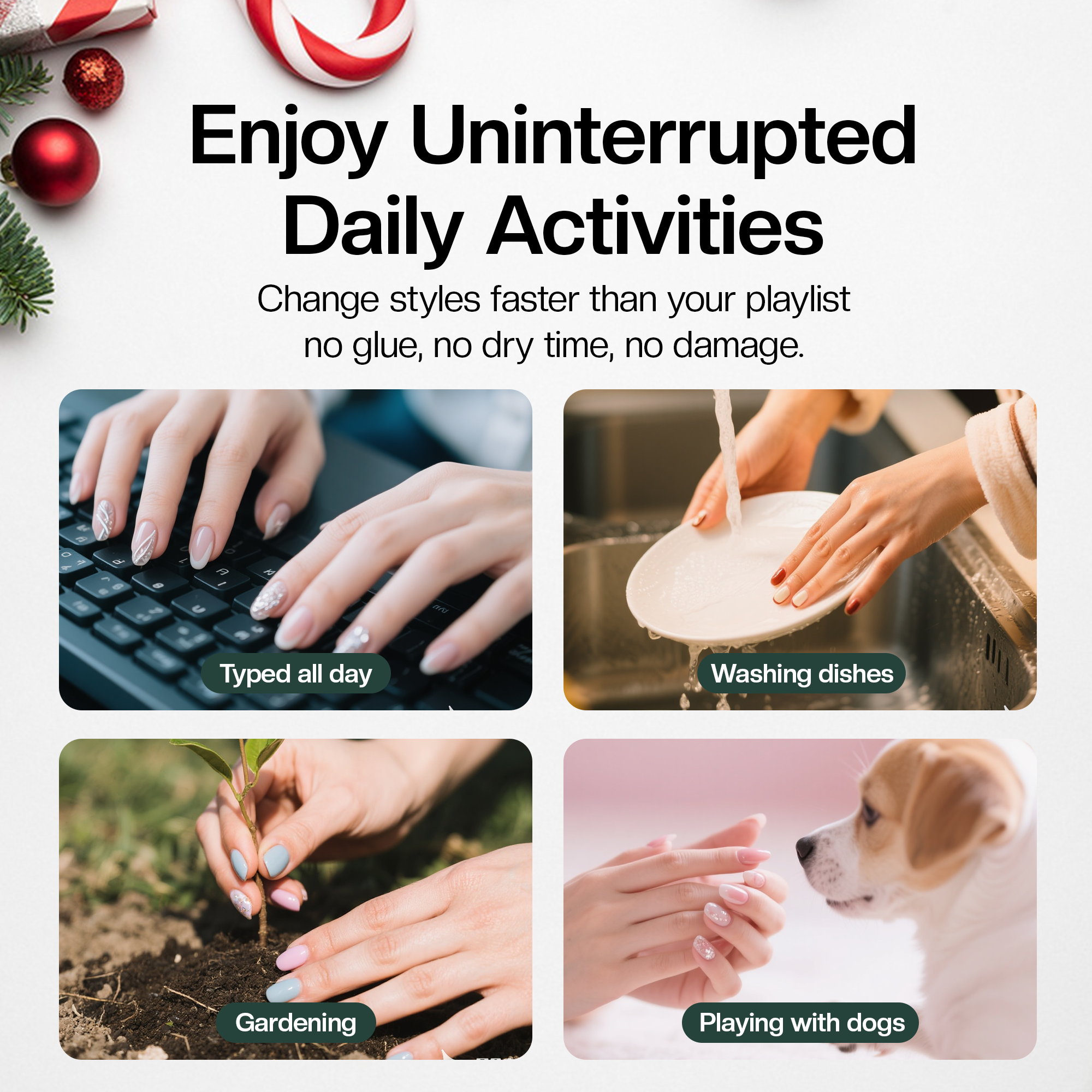 Morovan Christmas Press on Nails Snowflake Fake Nails Short Square Red Solid Color Glue on Nails for Women DIY