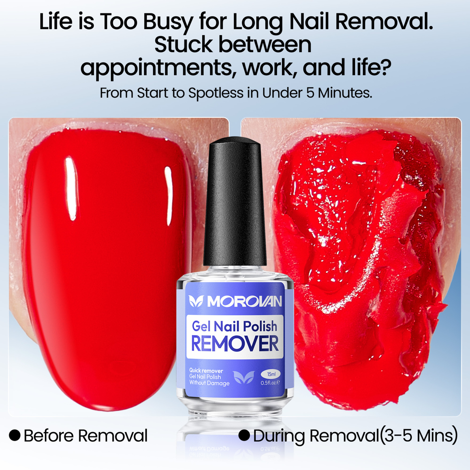 Morovan Gel Nail Polish Remover,Gel Remover for Nails No Need to Soak or Wrap, Quickly Remove Nail Polish in 3-5 Minutes, Professional Nail Remover Kit