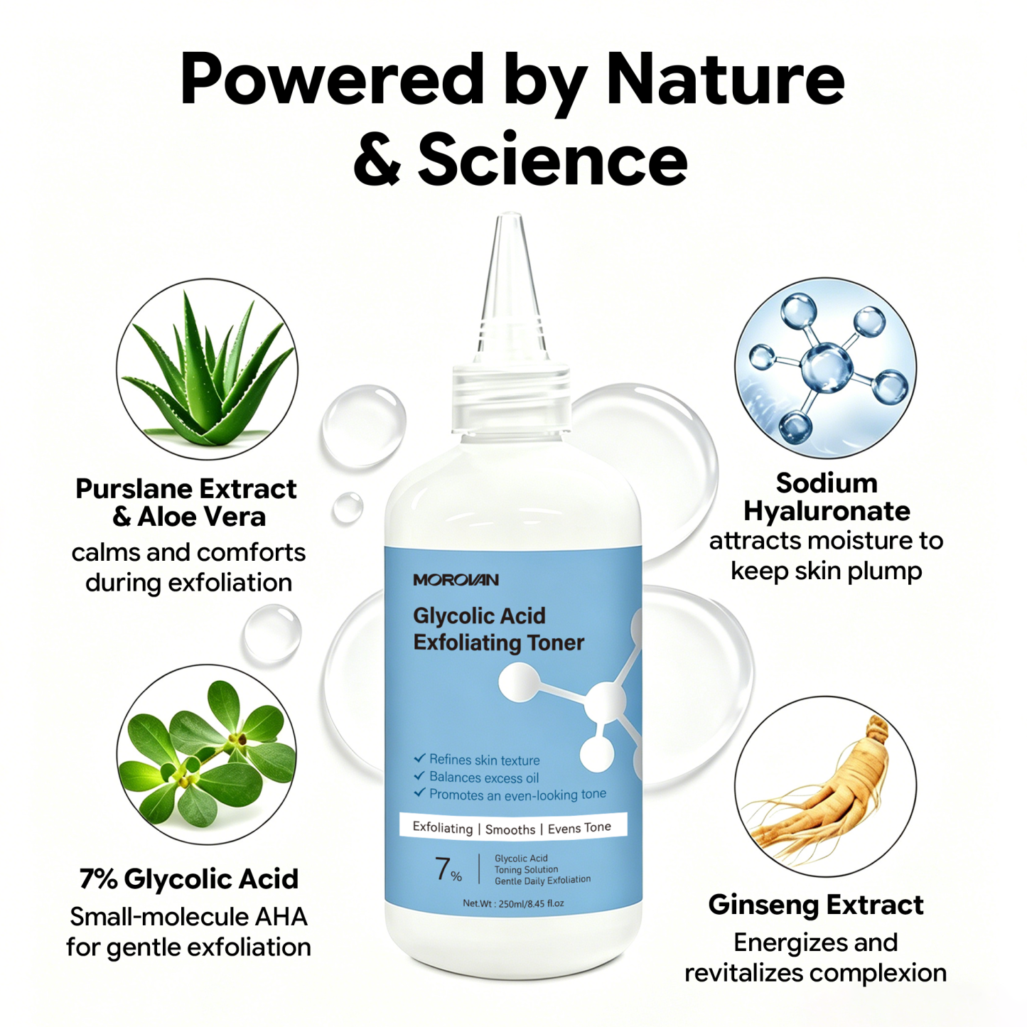 Glycolic Acid Toner Solution Exfoliating Face Toner for Dark Spots Uneven Skin 8.45 fl oz