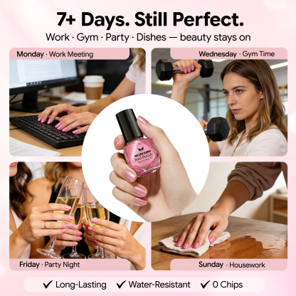 Morovan 7Pcs Pink Nude Nail Polish Set with 2 IN 1 Base and Top Coat,Nail Art Home DIY Fingernail Polish Gift Set for Women