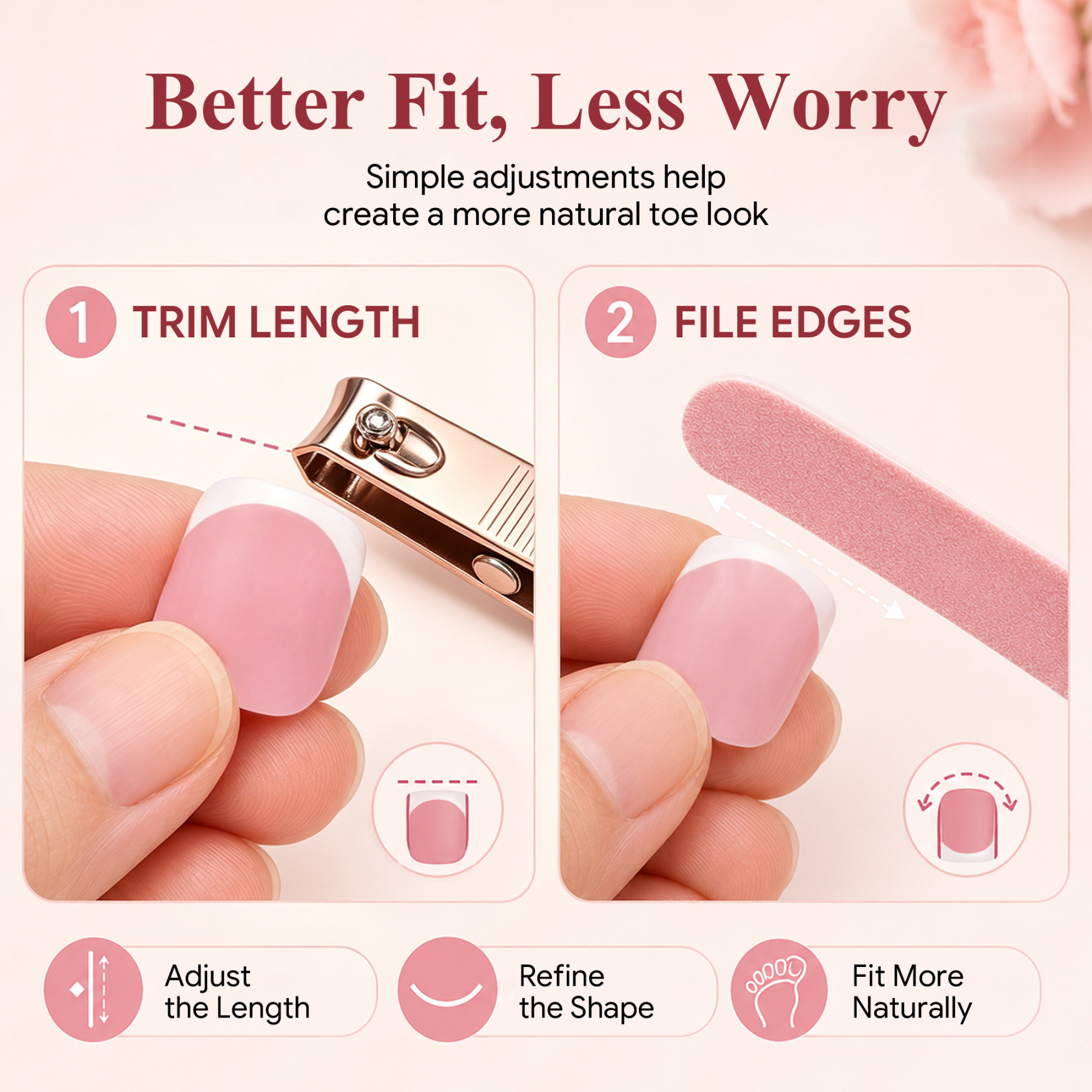 Morovan French Tips Toe Press On Nails, 160pcs Square Soft Gel False Toenails with Pre-Designed Berry Pink Full Cover Tips, 16 Sizes