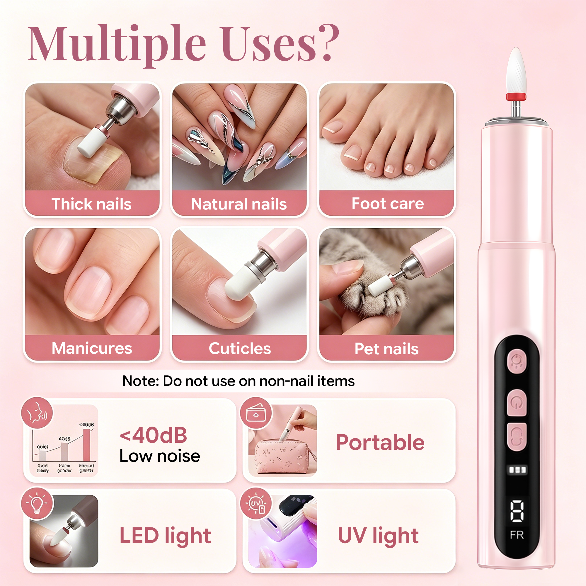  Morovan 2-in-1 Cordless Nail Drill & UV Lamp Kit,All-in-One Portable Set for Acrylic, Gel & Dip Nails, Home Salon & Travel Manicure