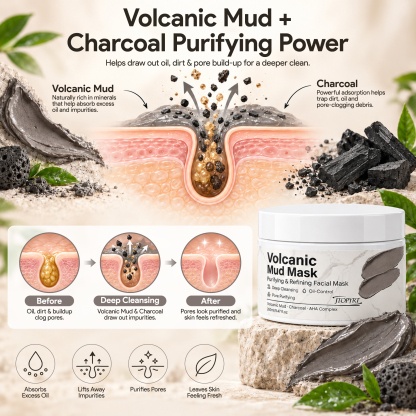 Jtopyrt Volcanic Mud Mask Deep Cleansing and Oil Control Face Mask for Pore Purifying 250g/8.8 fl oz