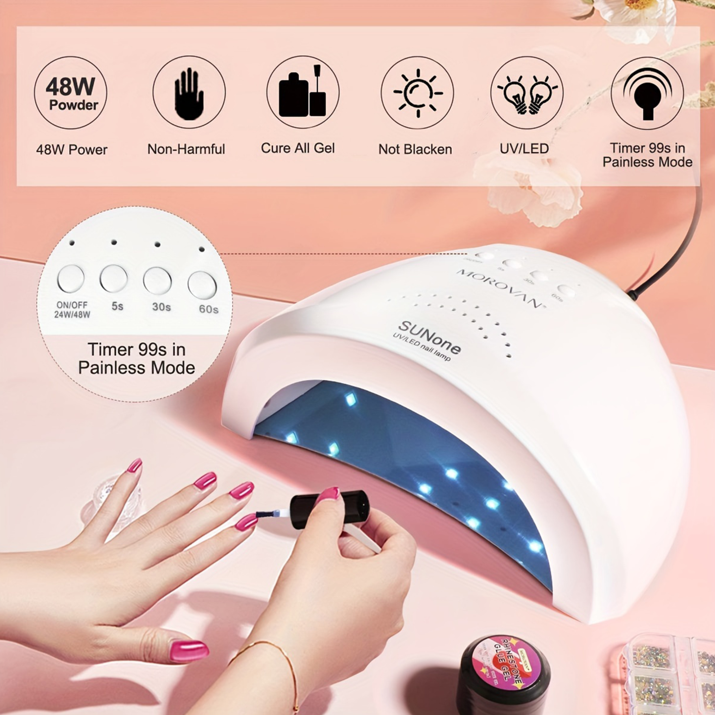 Morovan LED Nail Light - Ultraviolet Lamp Tube for Nail Polish, Ultraviolet Drying Device with 4 Timers and Automatic Sensor LCD Display