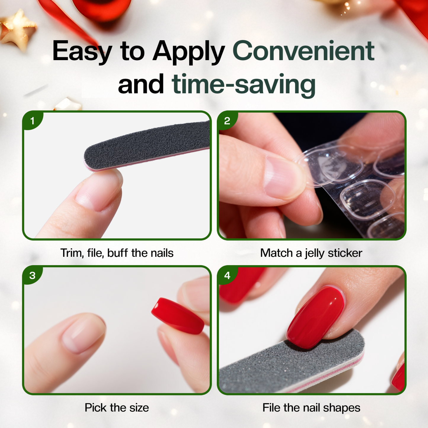 Morovan Christmas Press on Nails,Snowflake False Nails - Glue on, Fake, Stick on Nails for Women,12 Sizes