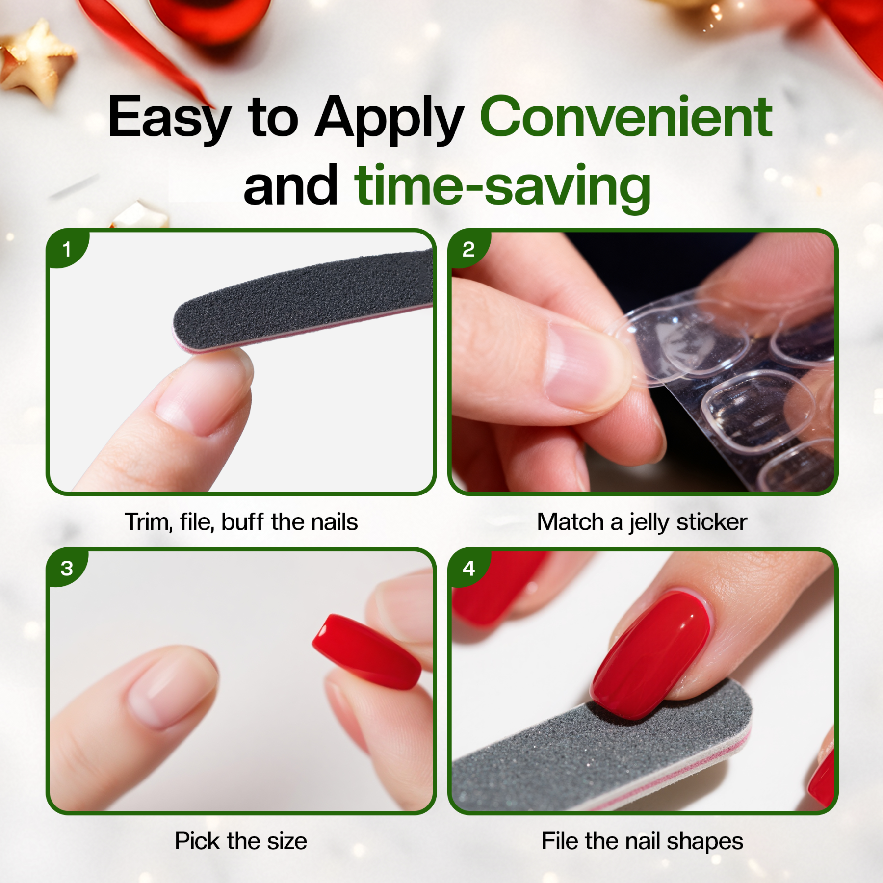 Morovan Christmas Press on Nails Snowflake Fake Nails Short Square Red Solid Color Glue on Nails for Women DIY