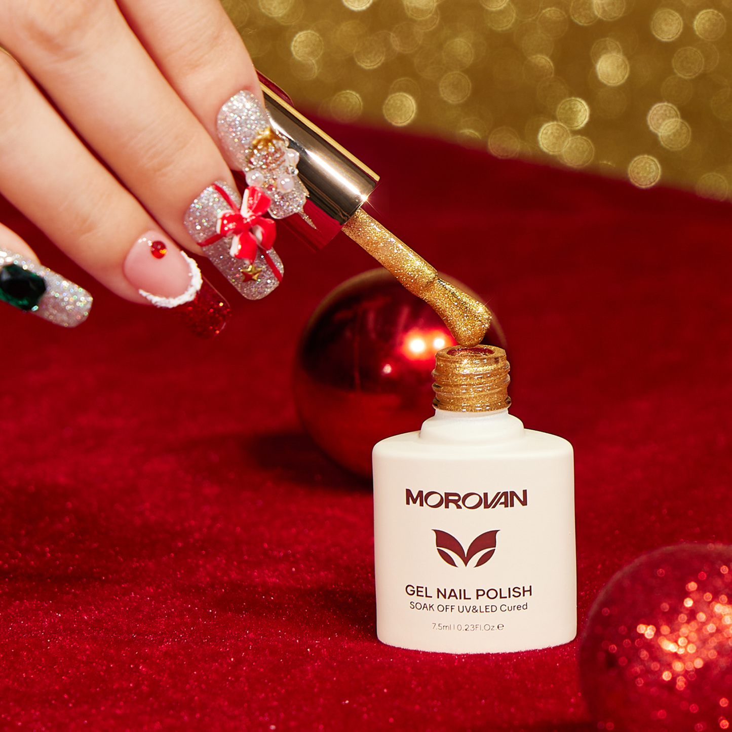 Morovan Christmas Gel Nail Polish, Red Sparkle Green Glitter Gold Silver Winter Gel Polish Dark Red Gel Polish Kits Gift for Women