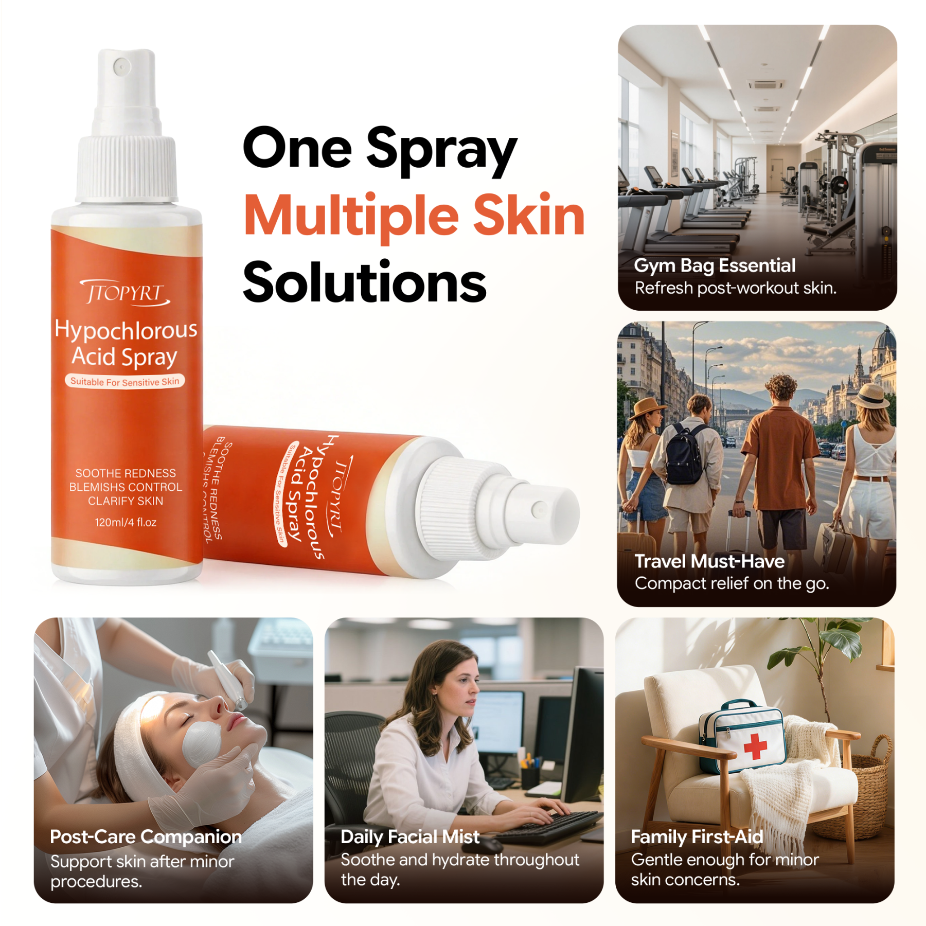 Jtopyrt Daily Rescue Facial Spray for Sensitive Skin Hypochlorous Acid Formula Helps Calm Redness & Blemishes 120ml