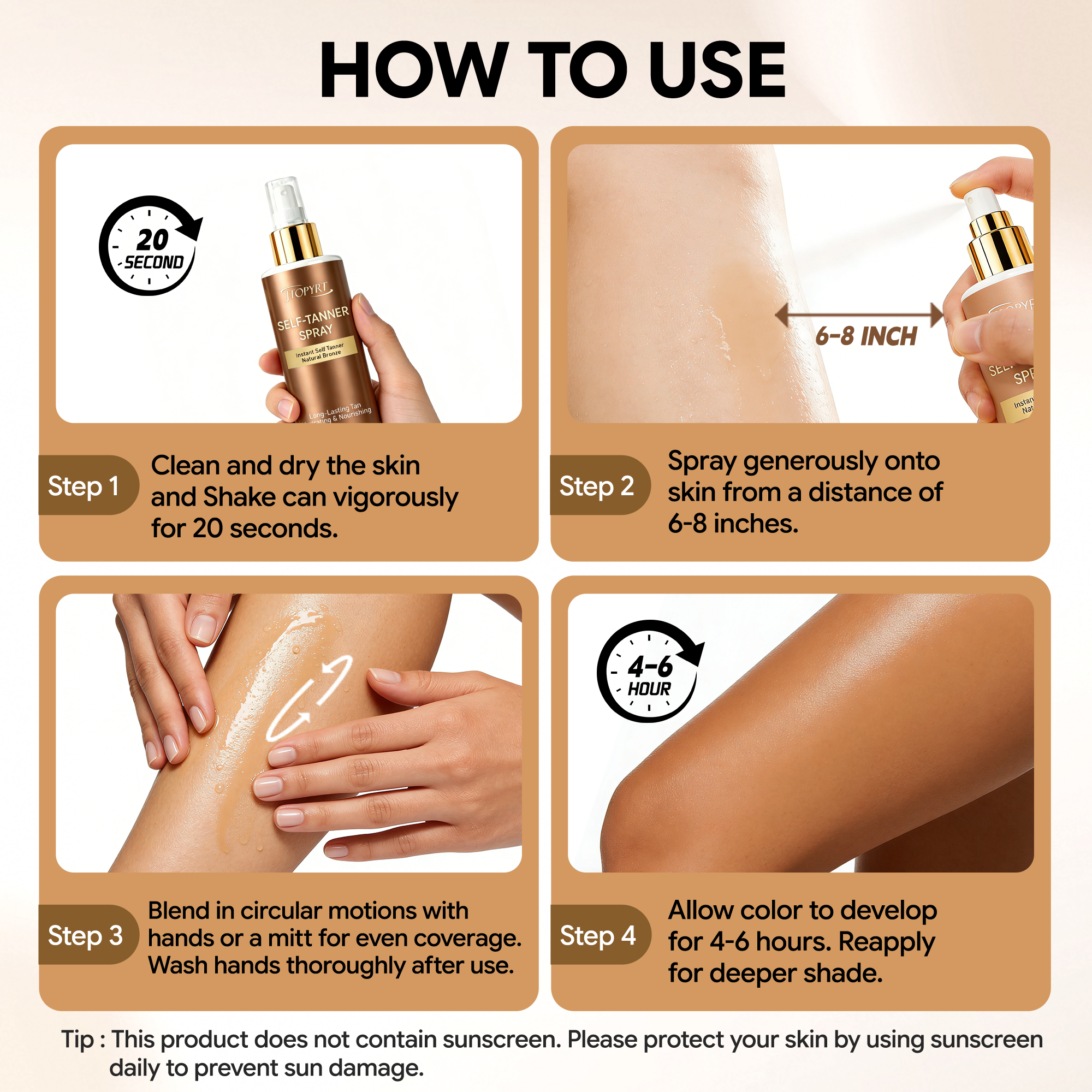 Jtopyrt Self Tanner Spray Mess and Streak Free with Natural Ingredients for Long Lasting Tan at Home for All Skin Type