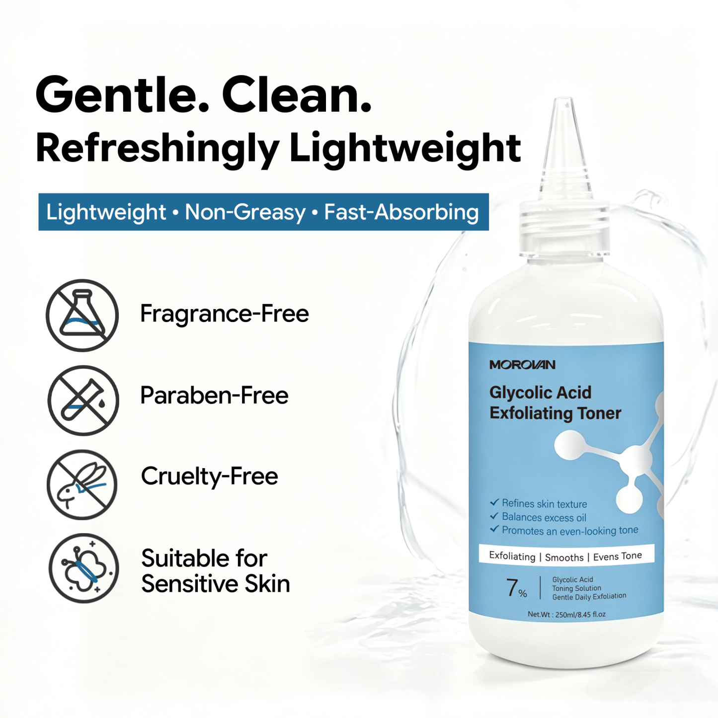 Glycolic Acid Toner Solution Exfoliating Face Toner for Dark Spots Uneven Skin 8.45 fl oz