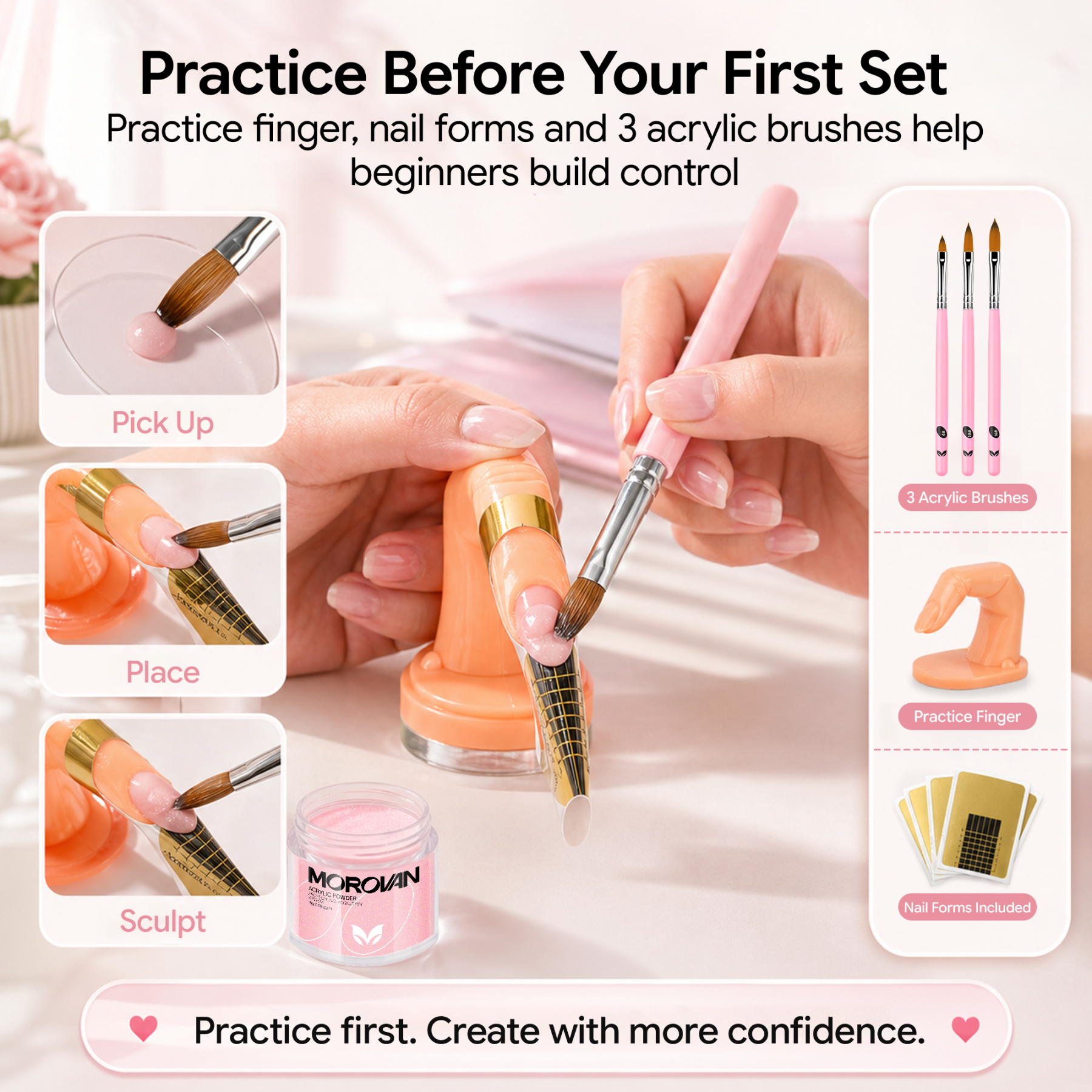 Morovan Acrylic Nail Kit with UV Light for Beginners,Complete DIY Set with Glitters,Nail Tips & Nail Art Tools Gift for Women