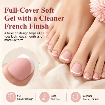 Morovan French Tips Toe Press On Nails, 160pcs Square Soft Gel False Toenails with Pre-Designed Berry Pink Full Cover Tips, 16 Sizes