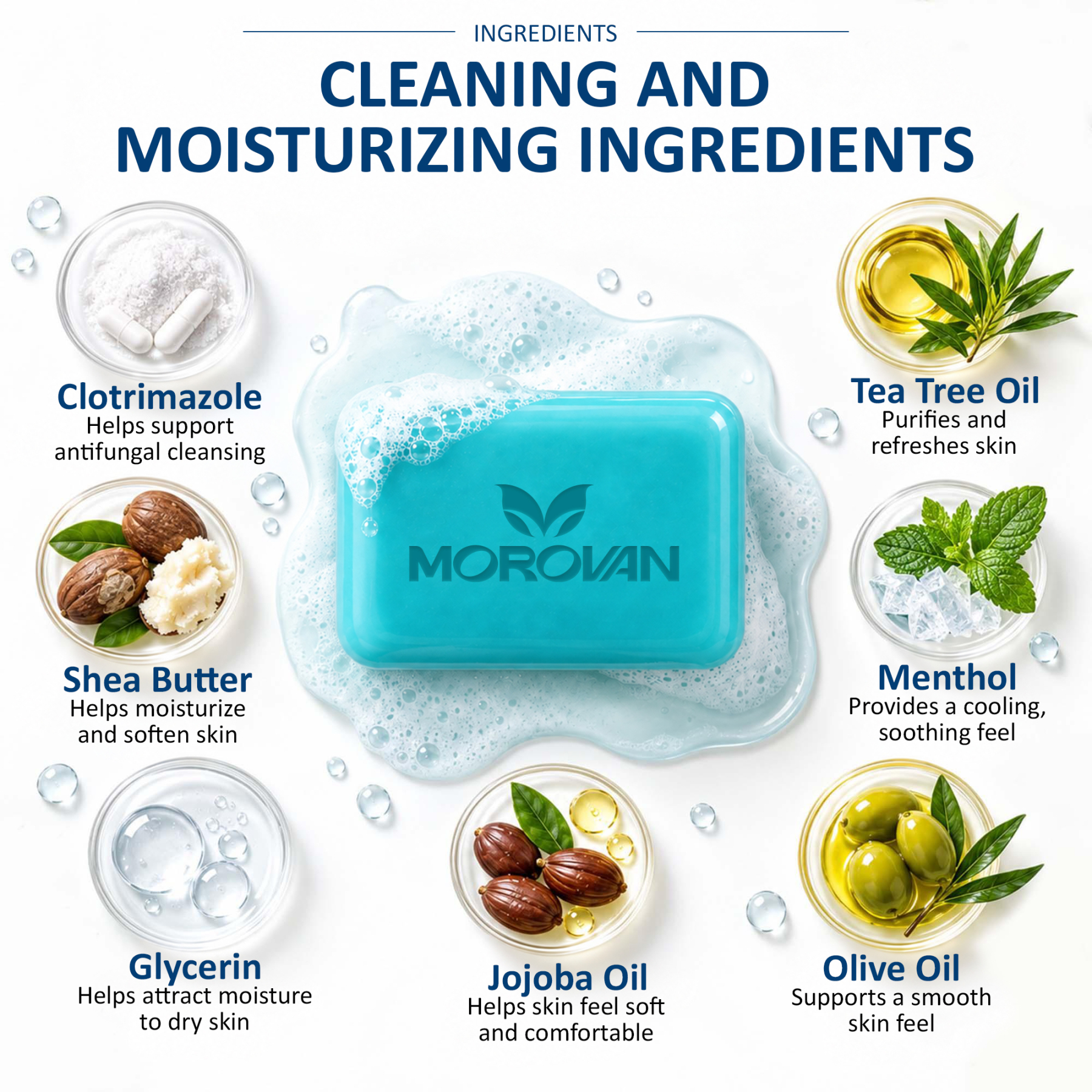MOROVAN Antifungal Tea Tree Oil Soap Bars, Deep Body and Foot Cleansing, 3-Pack, 3.5-Ounce Each