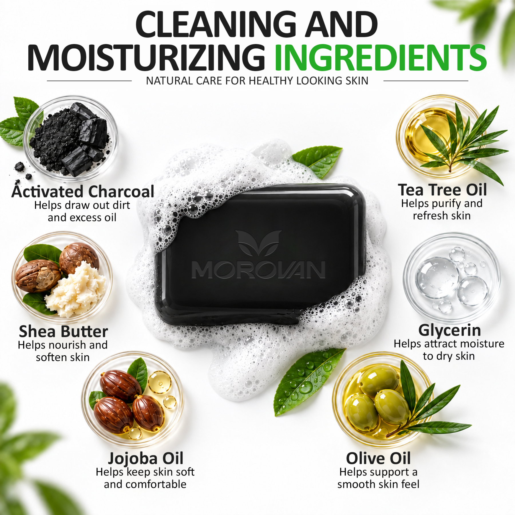 MOROVAN Antifungal Activated Charcoal Soap Bars for Athletes, Foot and Body Cleansing, 3-Pack, 3.5-Ounce Each