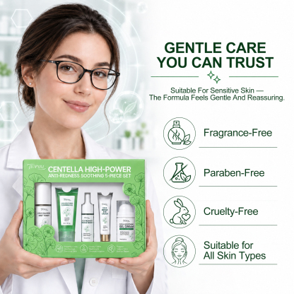 Jtopyrt Centella Cica 5-Piece Anti-Redness Soothing Skincare Set Gentle Daily Routine for Sensitive and Redness-Prone Skin